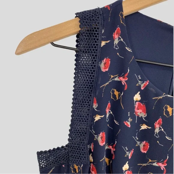 Reiss Navy Louise Floral Print Mesh Trim Dress NWT - Picture 3 of 9